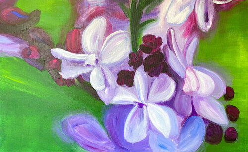 Flieder Nadeshda van Antje Wanderer-Oberhaus, Schilderij te koop op Singulart