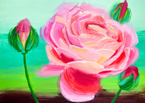 Rose Rosemantic Pink van Antje Wanderer-Oberhaus, Schilderij te koop op Singulart