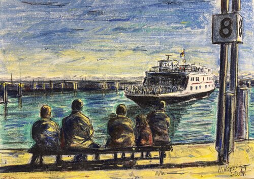 Friedrichshafen - Bodensee - Die Wartenden/ Friedrichshafen - Lake Constance - The waiting ones von Meinrad Hoyer, Malerei kaufen auf Singulart