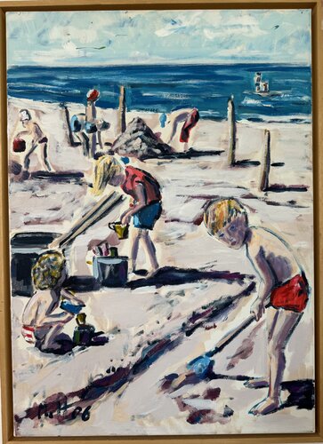 Kinder am Strand - Children on the beach by Meinrad Hoyer, 油畫 for Sale on Singulart