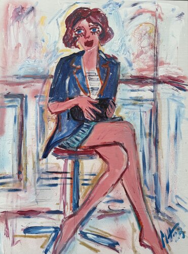 Die schöne Isabelle ohne Schuhe - The beautiful Isabelle without shoes di Meinrad Hoyer, Pittura in vendita su Singulart