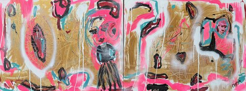 Figuren im Goldrausch - Figures in the Golden Rush van Meinrad Hoyer, Schilderij te koop op Singulart