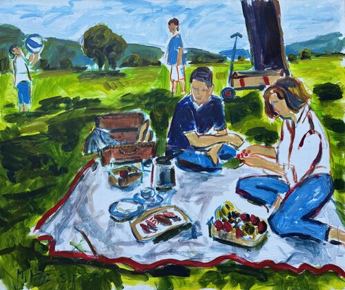 Frühstück im Freien - Breakfast outside by Meinrad Hoyer, Painting for Sale on Singulart