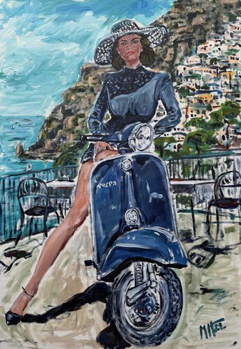 Bella Italia - Viva la Vespa par Meinrad Hoyer, Peinture en vente sur Singulart