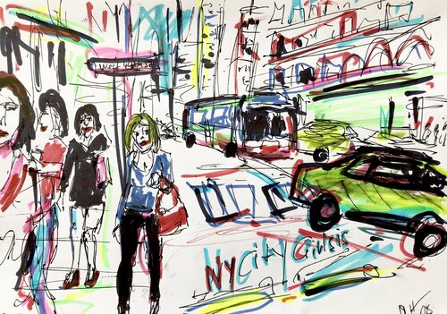 Neulich in New York - Recently in New York van Meinrad Hoyer, Werk op papier te koop op Singulart