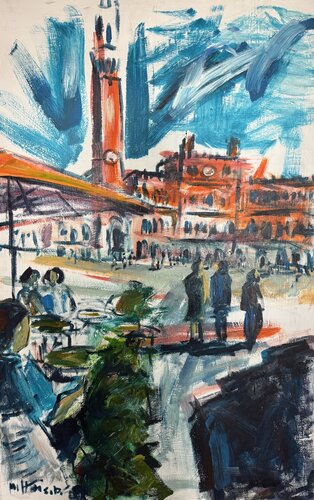 Siena - Piazza del Campo van Meinrad Hoyer, Schilderij te koop op Singulart