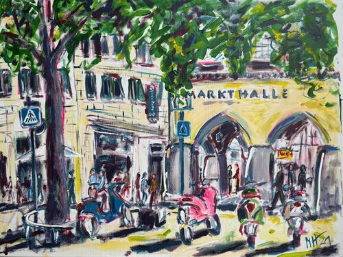 Stuttgart Markthalle - Stuttgart market hall van Meinrad Hoyer, Schilderij te koop op Singulart