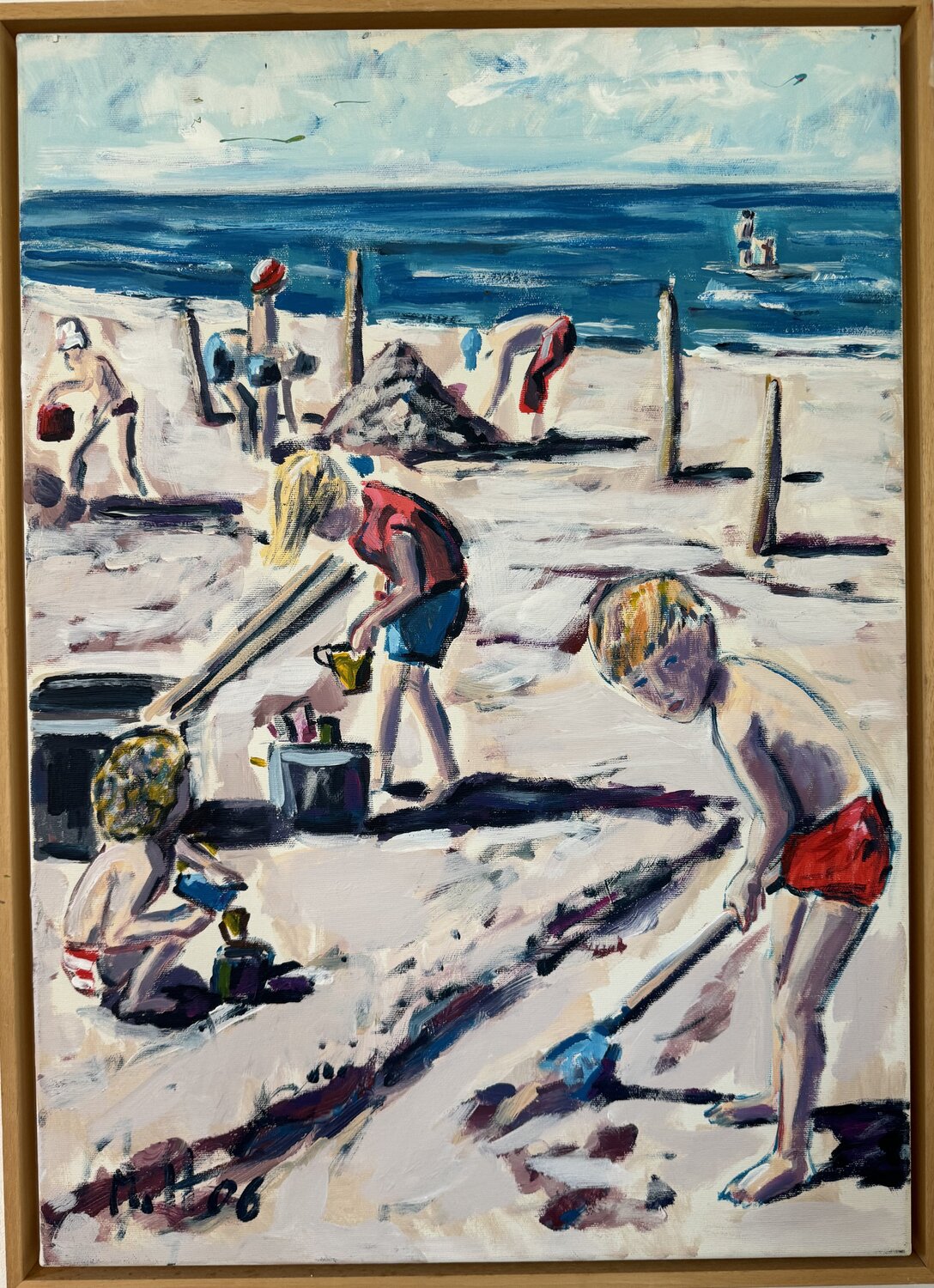 Kinder am Strand - Children on the beach Meinrad Hoyer Originalgemälde zu verkaufen