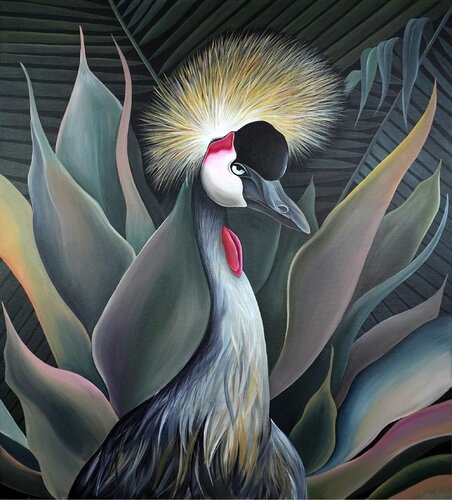 Grey Crowned Crane by Katya Rozz, 油畫 for Sale on Singulart