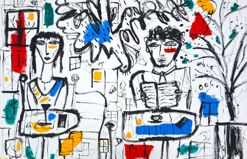 Café (Mouvement "Le nouveau Brutalisme") van 0xec6d0, Schilderij te koop op Singulart