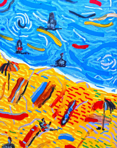 The Beach - Sunlit Structures di 0xec6d0, Pittura in vendita su Singulart