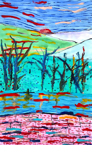 The Mountain - Sunlit Structures par 0xec6d0, Peinture en vente sur Singulart