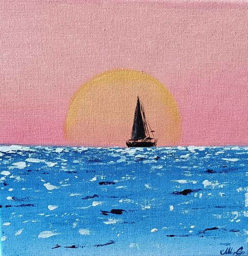 Navigando al calar del sole van Melissa Gazzola, Schilderij te koop op Singulart