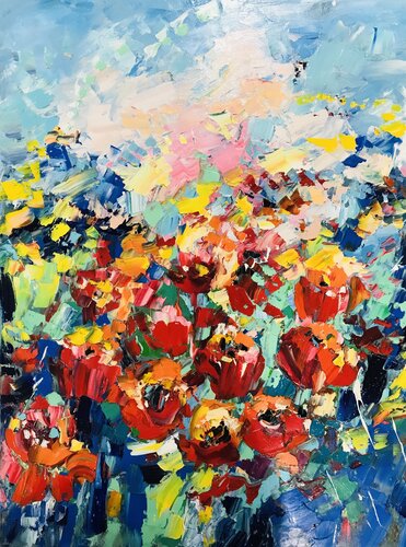 Ukrainian poppies di Svitlana Andriichenko, Pittura in vendita su Singulart