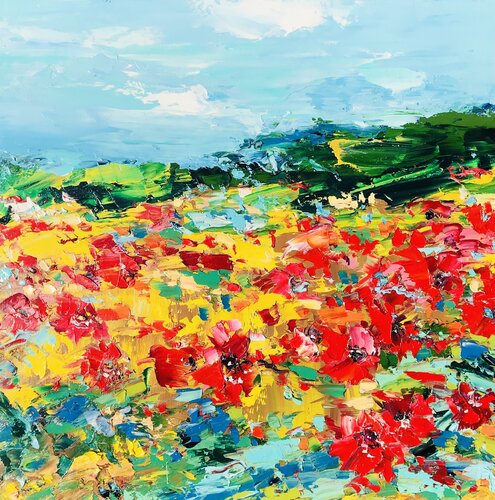 Flowers on the Dnipro slopes van Svitlana Andriichenko, Schilderij te koop op Singulart