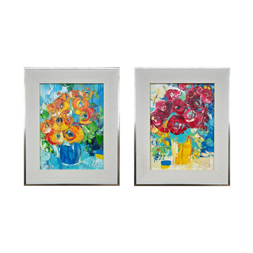 Flower collection (2 oil paintings “Vase in orange“, “Pomegranate roses“) von Svitlana Andriichenko, Malerei kaufen auf Singulart