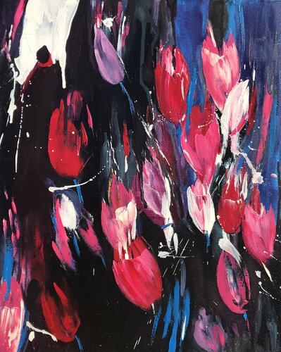 Tulips and darkness van Svitlana Andriichenko, Schilderij te koop op Singulart