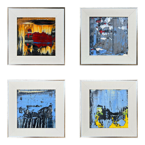 Quadriptych ("Blood at sunset", "Dance of blue shadows", "Mirage over black harbor", "Echo of the elements") par Svitlana Andriichenko, Peinture en vente sur Singulart