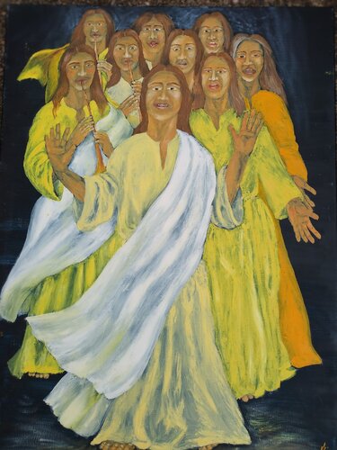 Erste Weihnachten - Verkündigung der Engel di Iris Hillmeister-Becker, Pittura in vendita su Singulart