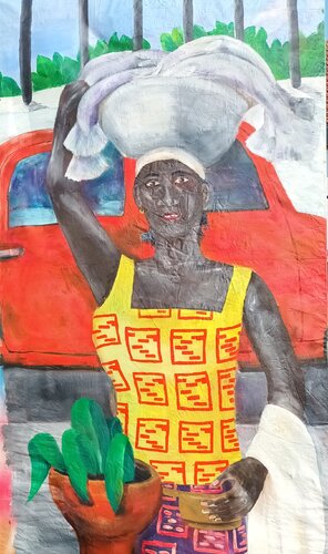 Die Fischverkäuferin di Iris Hillmeister-Becker, Pittura in vendita su Singulart
