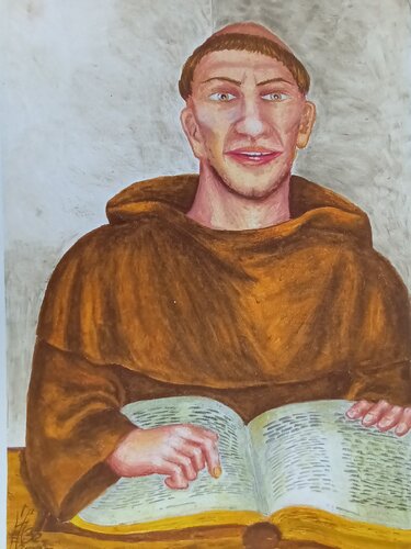 Vor ca 500 Jahren lebte ein Mönch, der las in der Bibel.. by Iris Hillmeister-Becker, 소묘 for Sale on Singulart