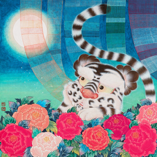 Greeting the dream moon by SEUNGYEON KIM, Painting for Sale on Singulart