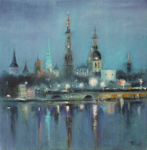White Riga night par Julija Demenkova, Peinture en vente sur Singulart