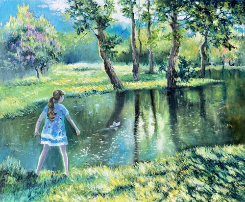 Paper boat adventures par Julija Demenkova, Peinture en vente sur Singulart