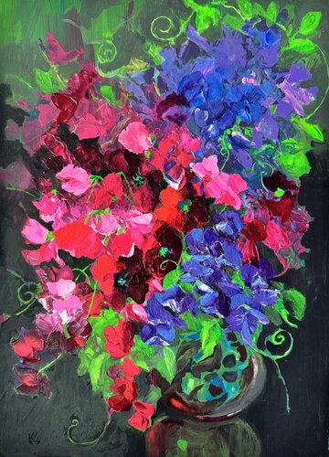 Summer dance of mallow and sweet peas par Julija Demenkova, Peinture en vente sur Singulart