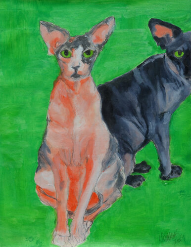 Couple of bald cats. mother and daughter di Gemma Peres Romero, Pittura in vendita su Singulart