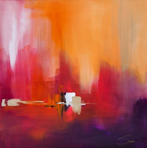 "Farbtanz der Seele: Strahlende Symphonie in Magenta, Rot und Gold" di Sarah Kube, Pittura in vendita su Singulart