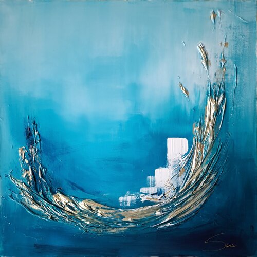 Blaue Unendlichkeit- GOLD UMRAHMT van Sarah Kube, Schilderij te koop op Singulart