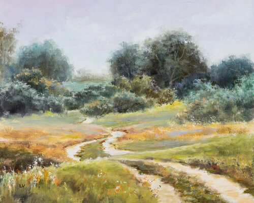 Path through the sunny meadow. van Lucía Verdejo, Schilderij te koop op Singulart