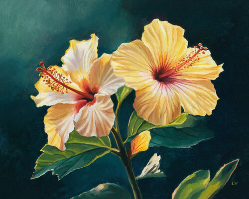 Two yellow hibiscus flowers by Lucía Verdejo, Painting for Sale on Singulart