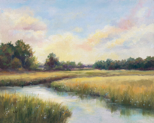 River at sunrise in soft tones by Lucía Verdejo, Painting for Sale on Singulart