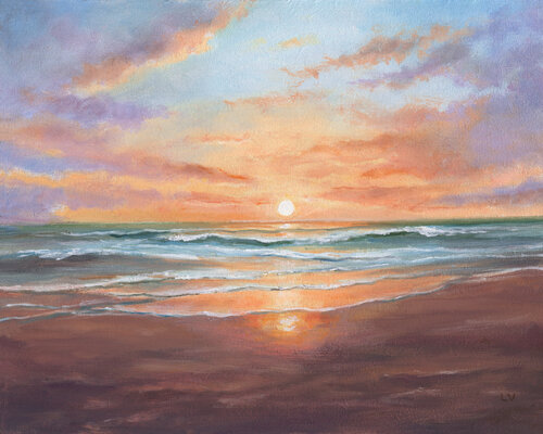 Peaceful beach sunset by Lucía Verdejo, Painting for Sale on Singulart