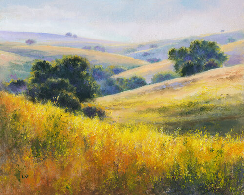 Sunny hills with yellow flowers by Lucía Verdejo, Painting for Sale on Singulart