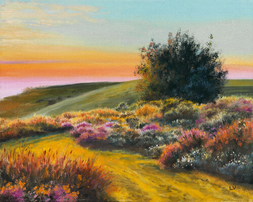 Path through colorful flowers de Lucía Verdejo, Pintura a la venta en Singulart