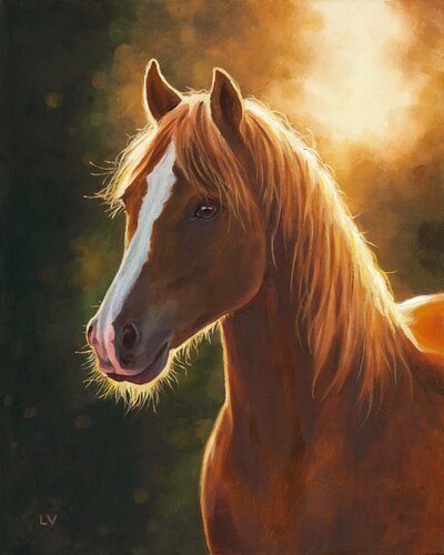 Brown horse portrait at sunset par Lucía Verdejo, Peinture en vente sur Singulart