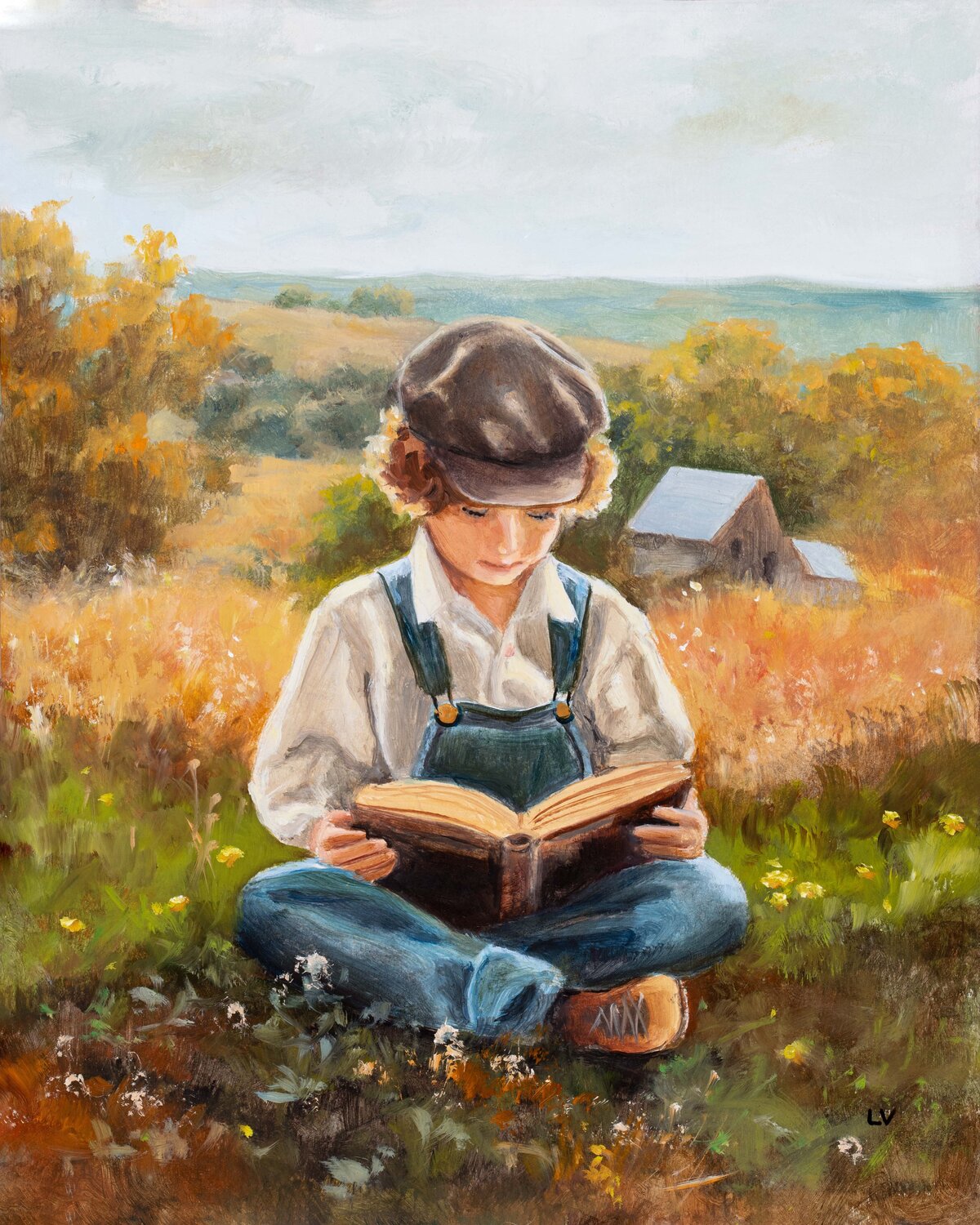 Farmer boy reading a book . Lucía Verdejo