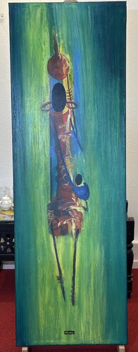 Massaifrau mit ihrem Baby auf dem Heimweg van Iris Monhof, Schilderij te koop op Singulart