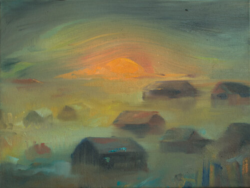 DORF IM NEBEL par André Nier, Peinture en vente sur Singulart