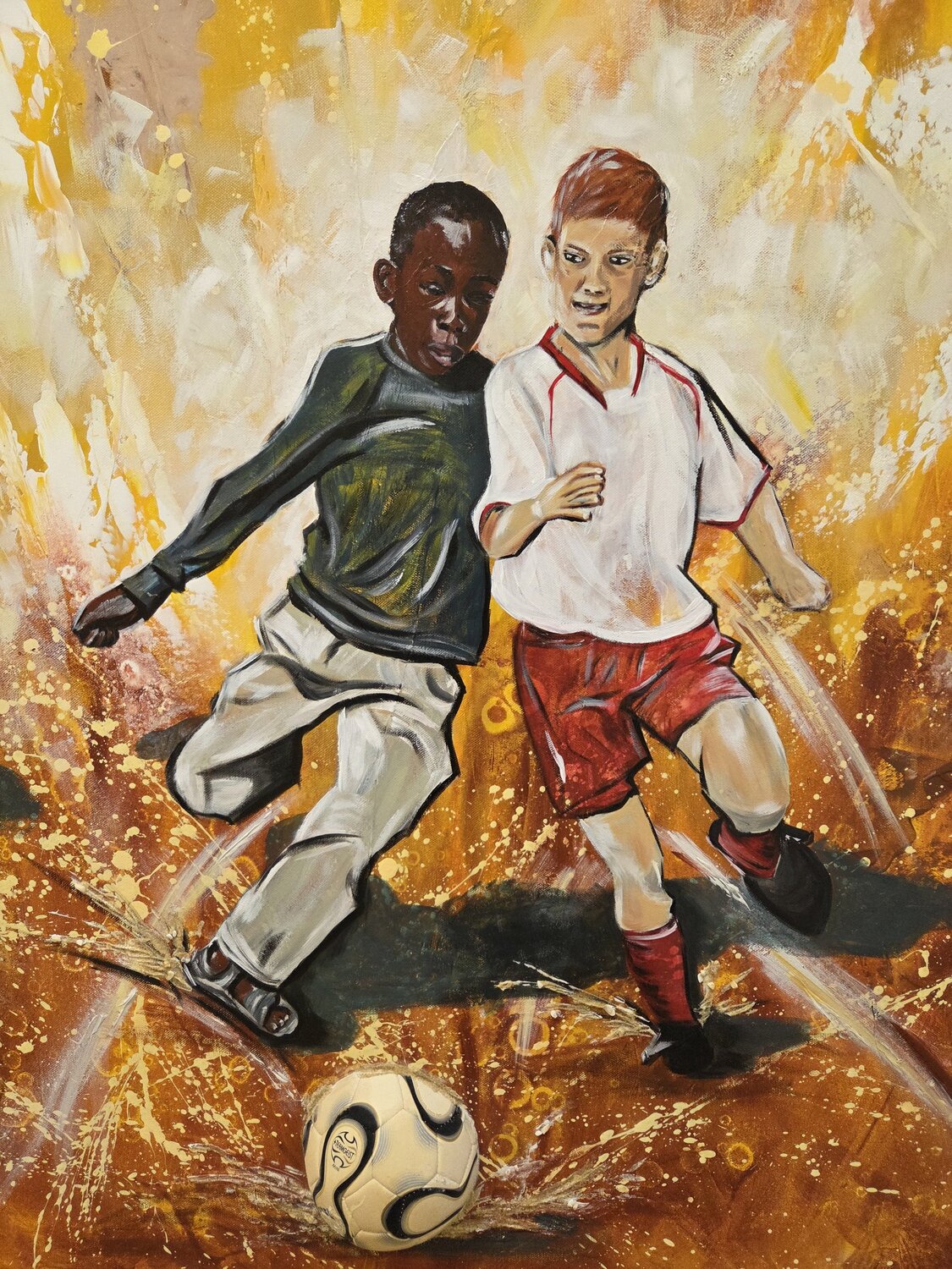 Sport verbindet door Inge Gründel-Pfaff (2017) : Schilderij Acryl, Zand op  Canvas - Singulart, image size:1125x1500