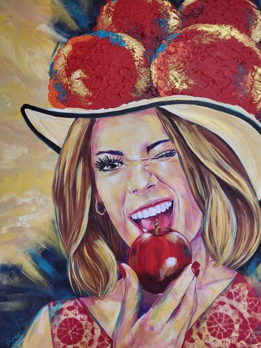 Schwarzwaldmädel  mit Apfel di Inge Gründel-Pfaff, Pittura in vendita su Singulart