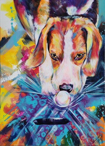 Profi am Werk (Beagle) van Inge Gründel-Pfaff, Schilderij te koop op Singulart