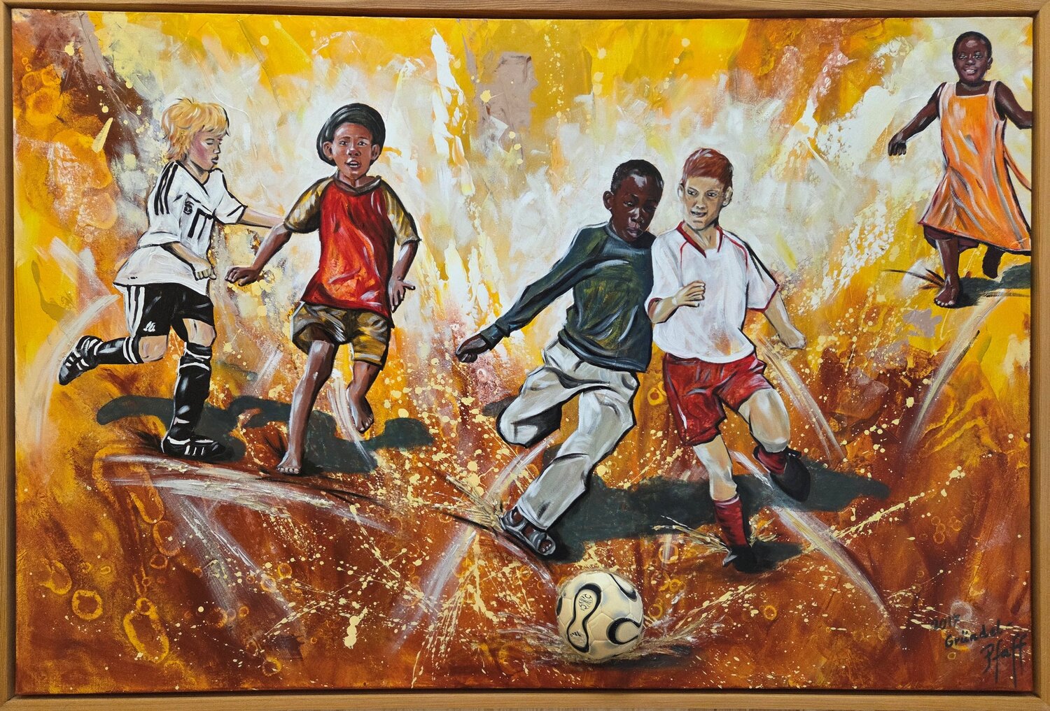 Sport verbindet door Inge Gründel-Pfaff (2017) : Schilderij Acryl, Zand op  Canvas - Singulart, image size:1500x1017