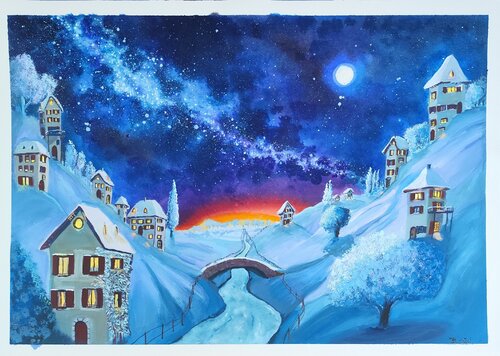 Village dans les étoiles de Deborah Ozil, Pintura a la venta en Singulart