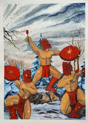 Les Tambours chassent l'hiver by Deborah Ozil, 종이 for Sale on Singulart