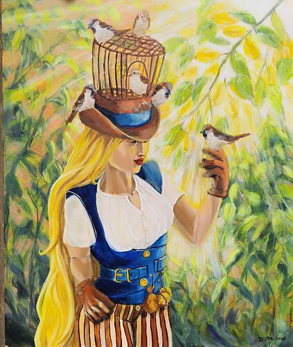 La Dame aux Oiseaux by Deborah Ozil, Painting for Sale on Singulart