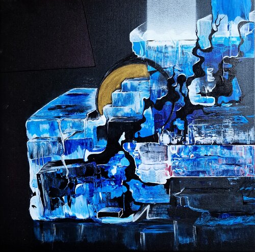 "Geheimnis des gefrorenen Wasserfalls" van Ingrid Reichenberger, Schilderij te koop op Singulart
